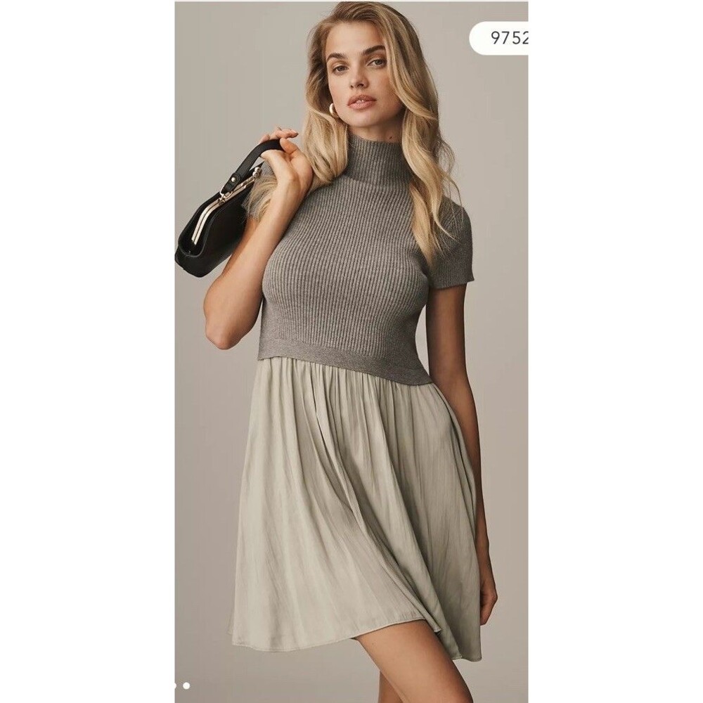 Anthropologie The Thea Short Sleeve Twofer Mini Dress Heather Granite Sz XL NEW